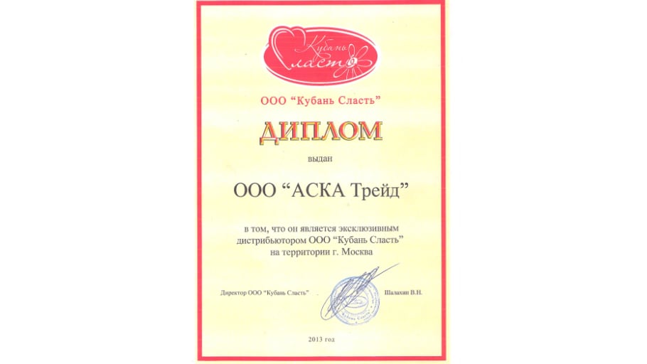 Сертификат Шоколенд